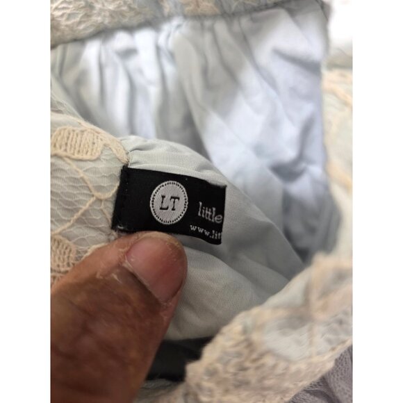 Little Trendsetter Girld Lace & Tulle Party Dress Ruffle Straps Light Blue/Cream - Picture 4 of 6